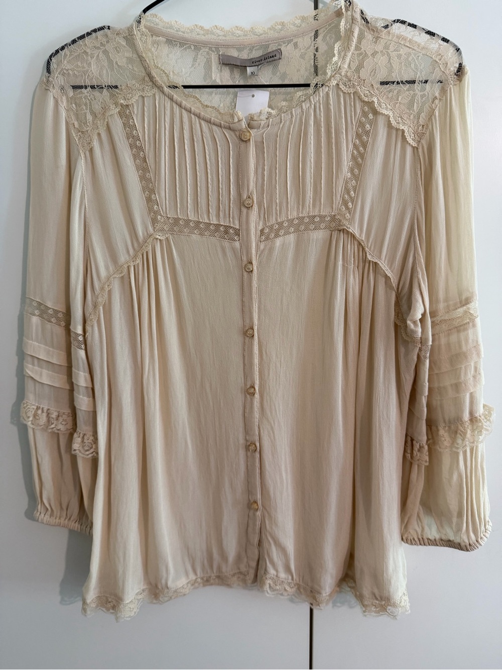 River Island Victorian inspired Cream Lace-Trim Button Blouse -6